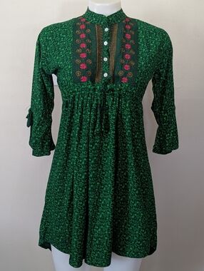 Green Pink Floral Kurta Top Women's Indian Desi Bollywood South Asian
